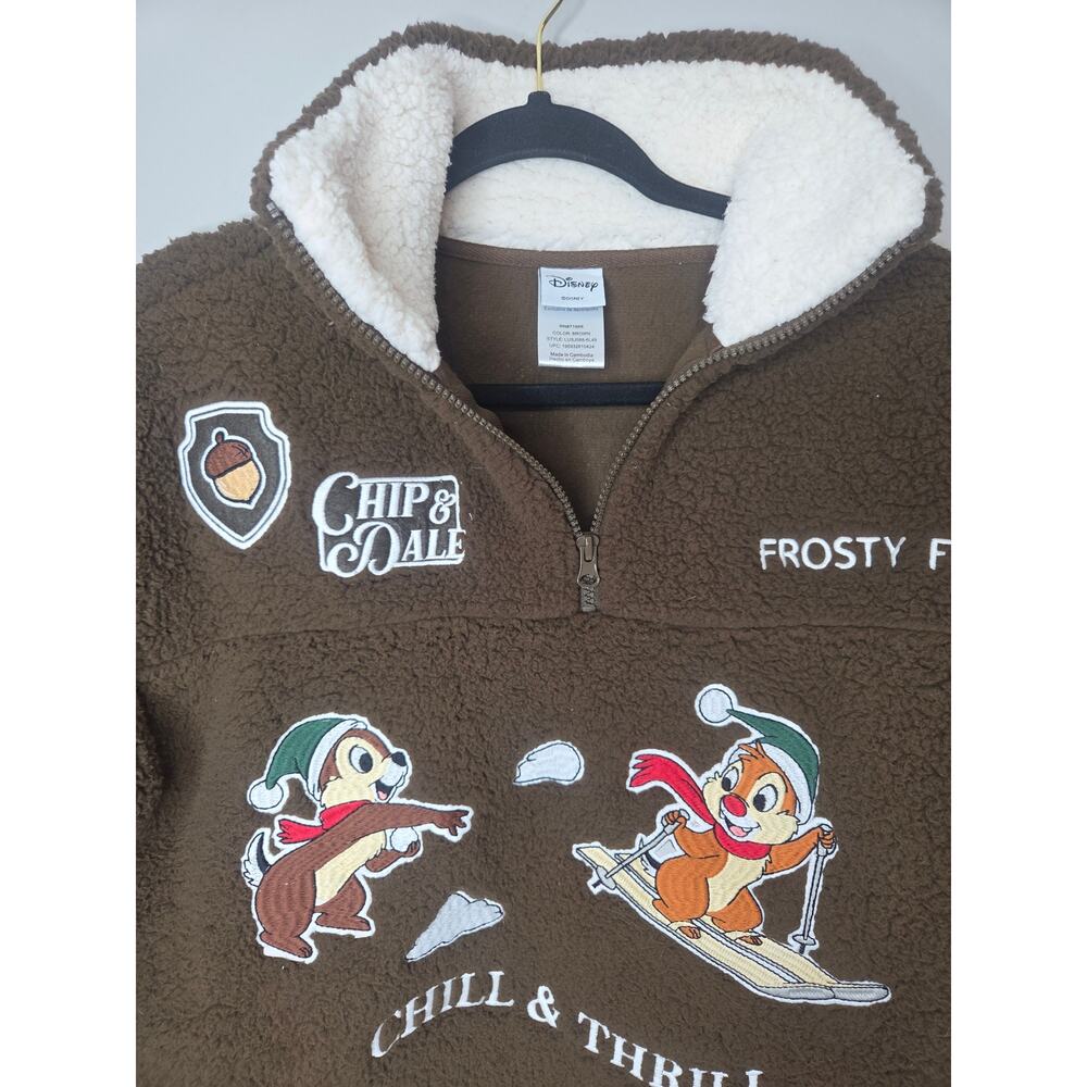 Disney Women’s S Brown Fleece 1/4 Zip Chip N Dale Chill & Thrill Pullover